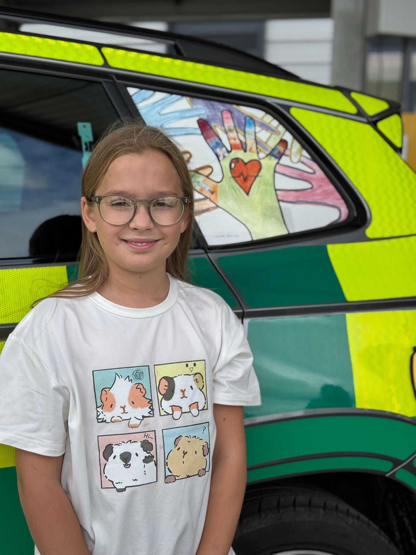 Olivia Hart with her 'handy' design
